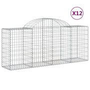 Cestini gabbioni recinzione a gabbia muro di contenimento ad arco 1 set da 2 200 x 50 x 80/100 cm ferro zincato argento 02_0040543