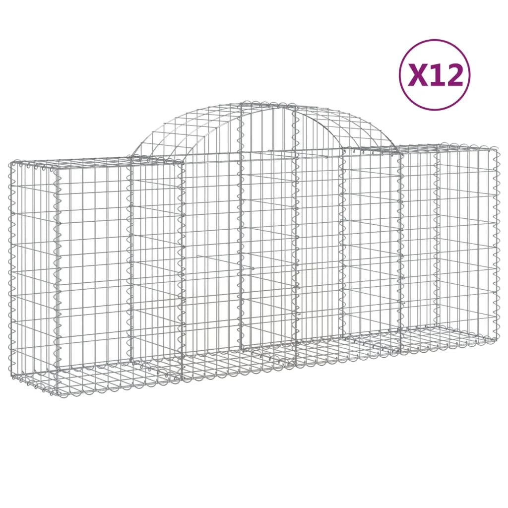 Cestini gabbioni recinzione a gabbia muro di contenimento ad arco 1 set da 2 200 x 50 x 80/100 cm ferro zincato argento 02_0040543
