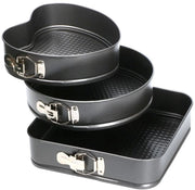Set di Forme per Torte da 3 - Ronde/Quadrata/Cuore - Smaltimento Antiforfora - Facile da Pulire - Chiusura Pratica - Forme per Torta