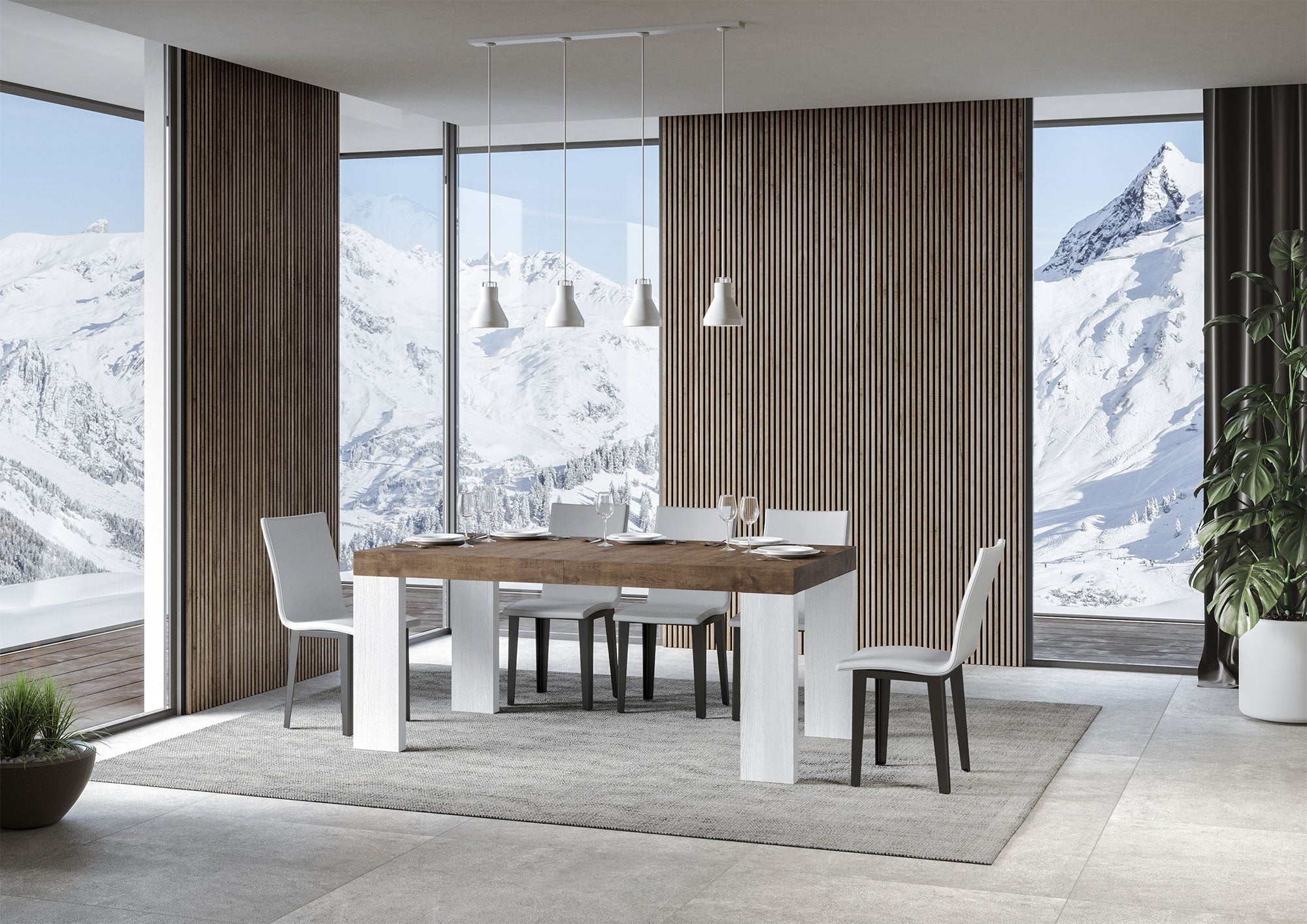 Tavolo Allungabile 180/284x90x77 cm Roxell Mix piano Noce gambe Bianco Frassino