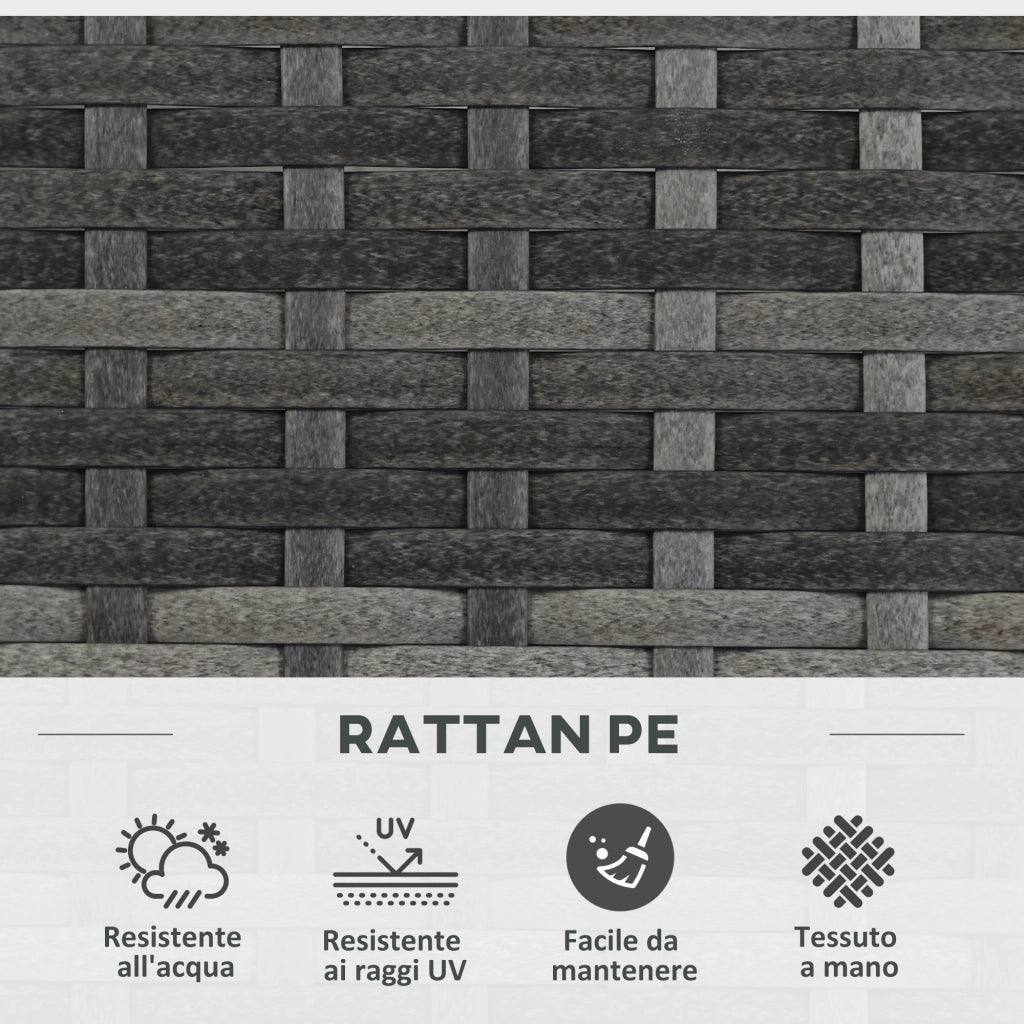Fioriera con Grigliato per Rampicanti con 2 Vasi in Acciaio e Rattan PE, 57x30x107cm, Grigio