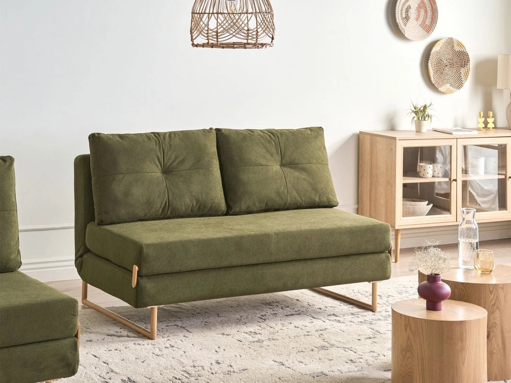 Divano letto a 3 posti Tessuto verde per divano 3 persone Funzione letto pieghevole