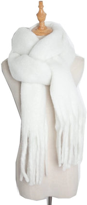 Sciarpa in lana di inverno per donna - Sciarpa morbida - Sciarpa lunga con frange - Bianca - Sciarpa spessa per coprire il collo - Ideale per mesi freddi