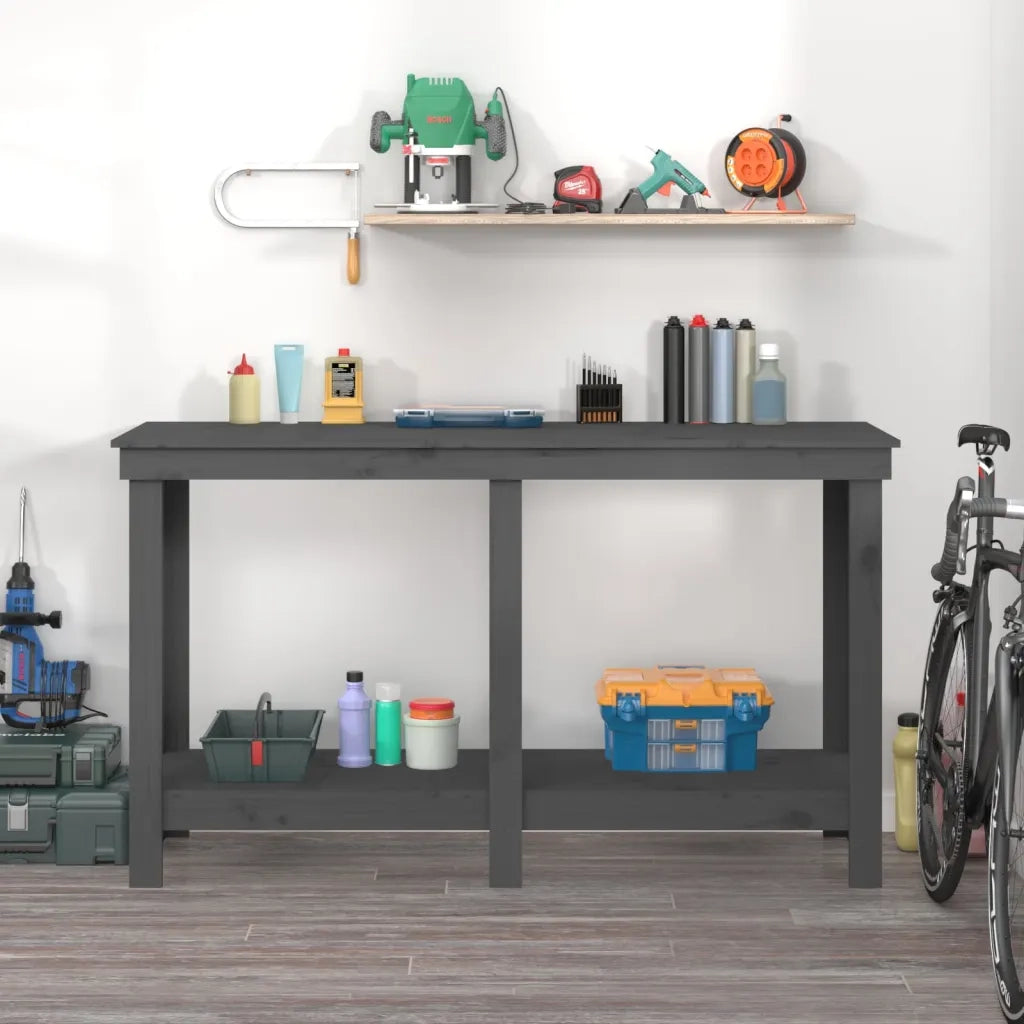 Banco da Lavoro Grigio 140x50x80 cm in Legno Massello di Pino cod mxl 24735