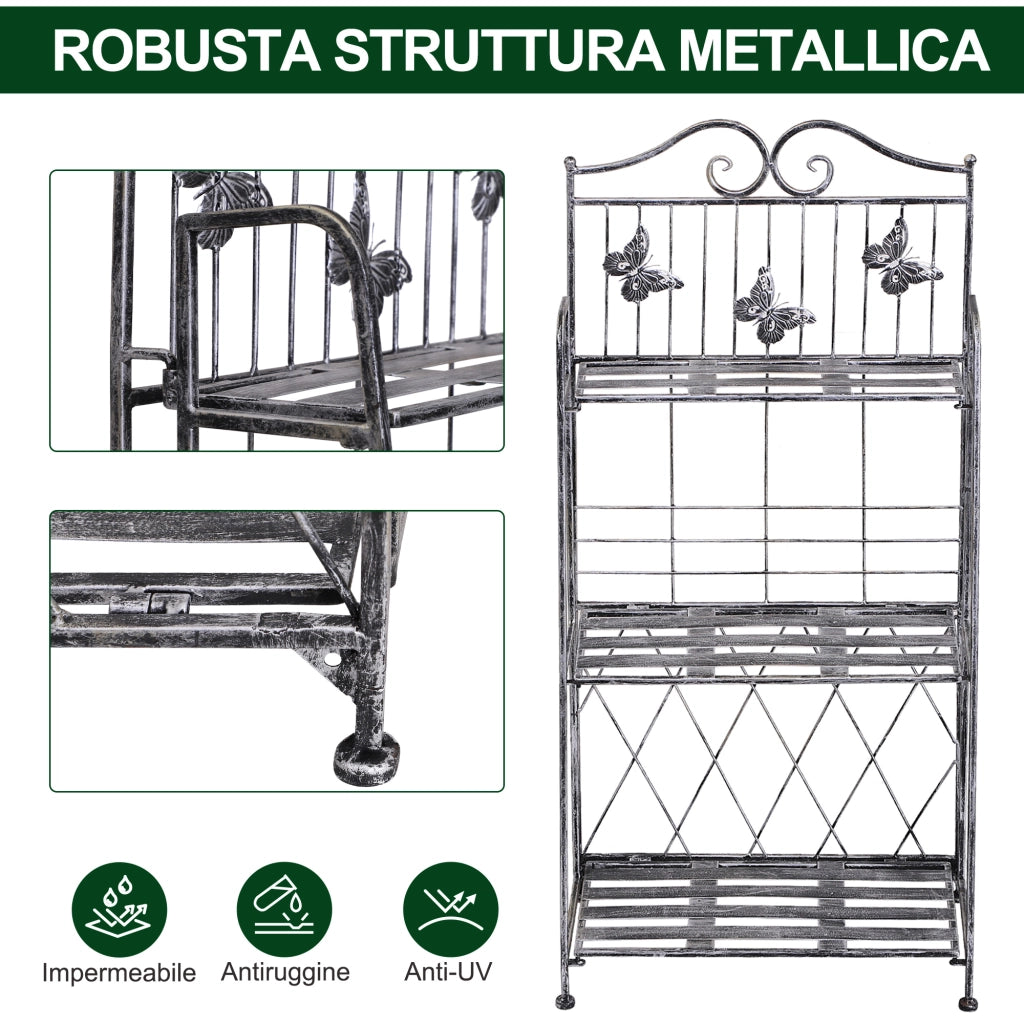 Scaffale Fioriera 3 Ripiani Pieghevole da Giardino Balcone Argento