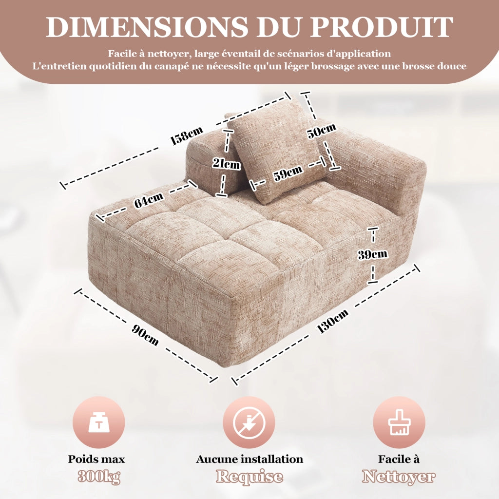 OKWISH Chaise Longue in Ciniglia, Seduta Imbottita con Cuscino e Tasche Laterali, Design Ergonomico, Cachi, 158 × 90 × 60 cm