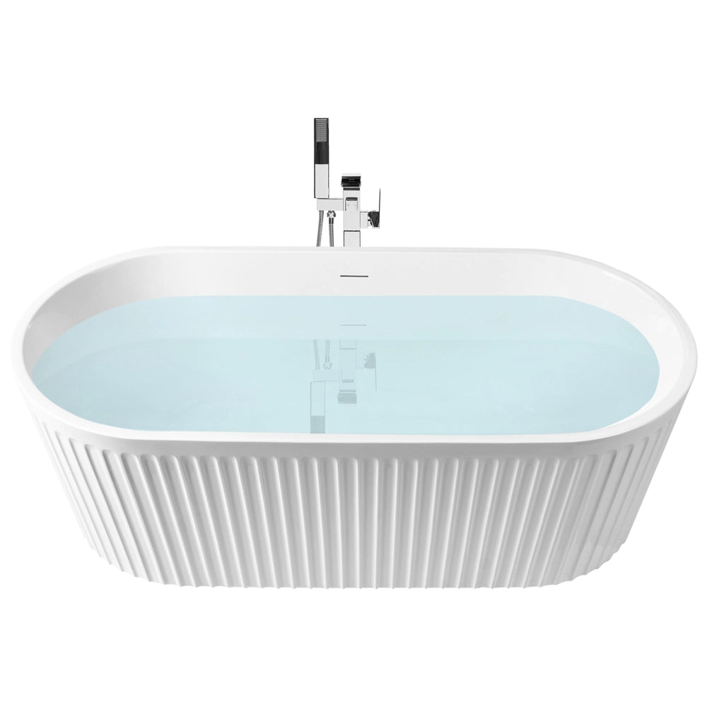 Vasca da bagno ovale moderna indipendente 170 x 80 cm Acrilico Finitura scanalata Bagno Bianco opaco