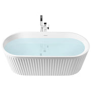 Vasca da bagno ovale moderna indipendente 170 x 80 cm Acrilico Finitura scanalata Bagno Bianco opaco