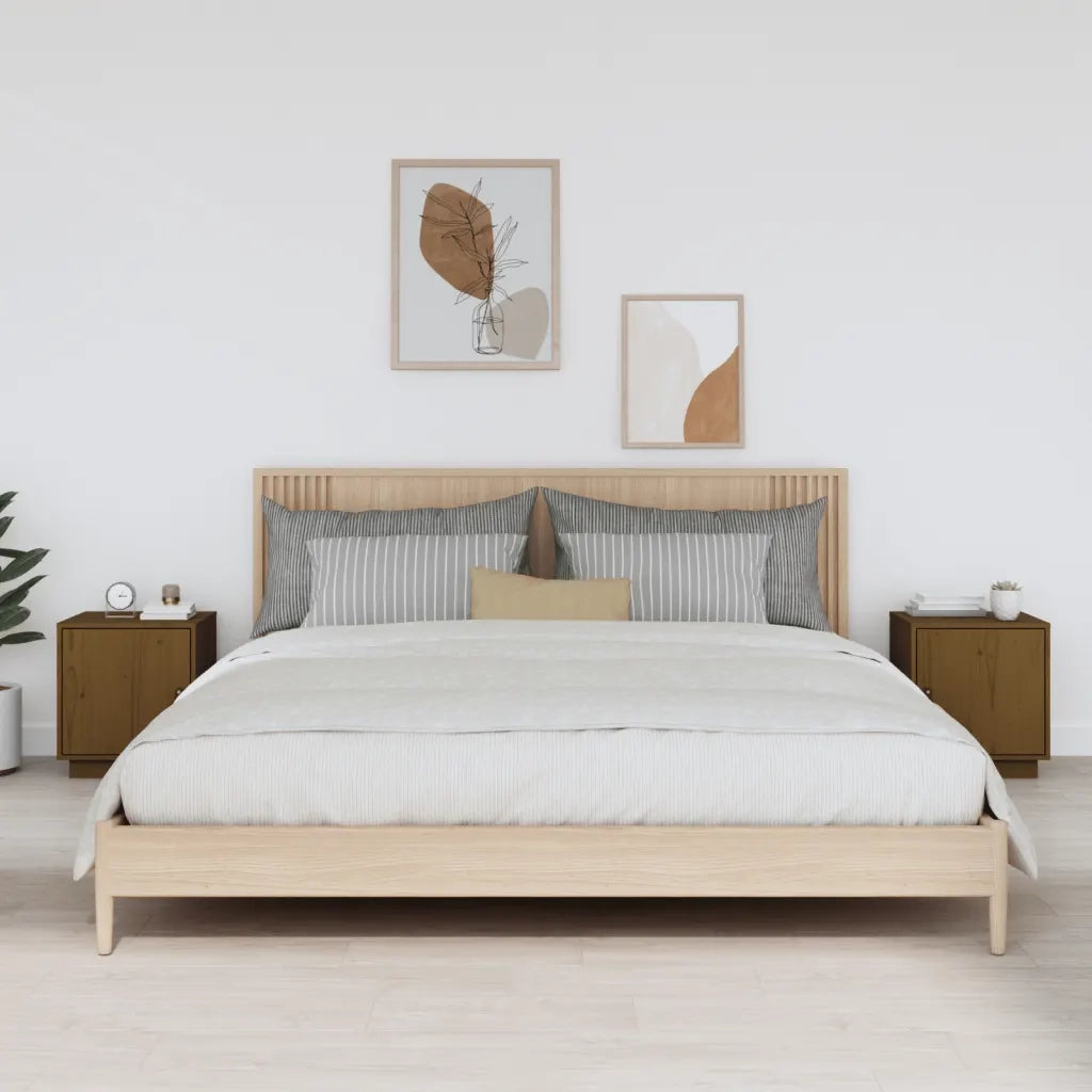 Set di 2 Comodini | Armadio da Notte | Mobiletto da notte ambra 40x34x45 cm in Legno Massello di Pino