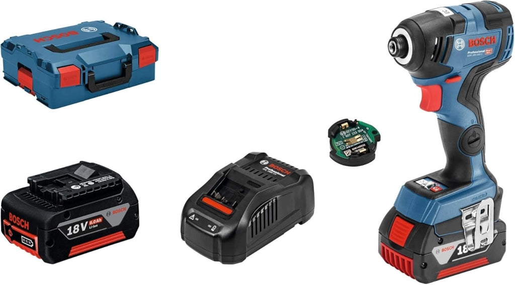 Bosch Professional Avvitatore a percussione con batteria da 18 V, GDR 18 V-200 C (con 2 batterie da 5 Ah, caricatore rapido GAL 1880 CV, modulo Connectivity, L-BOXX 136)