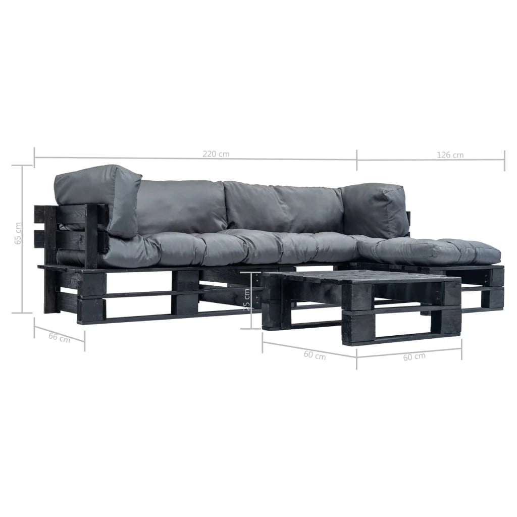 Set di mobili da giardino in pallet 4 pezzi con cuscini grigio legno 02_0018369