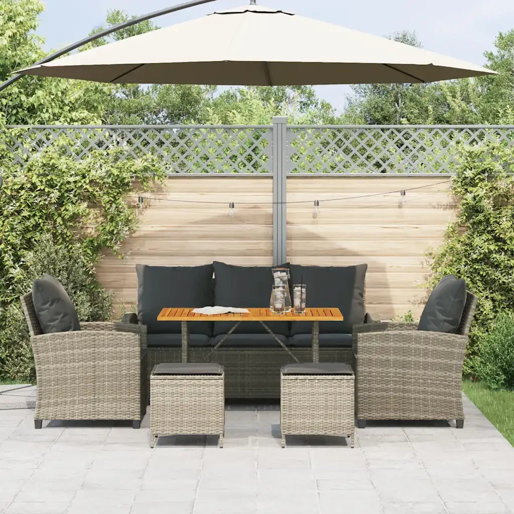 Set Divano da Giardino 6pz con Cuscini Grigio Chiaro Polyrattan