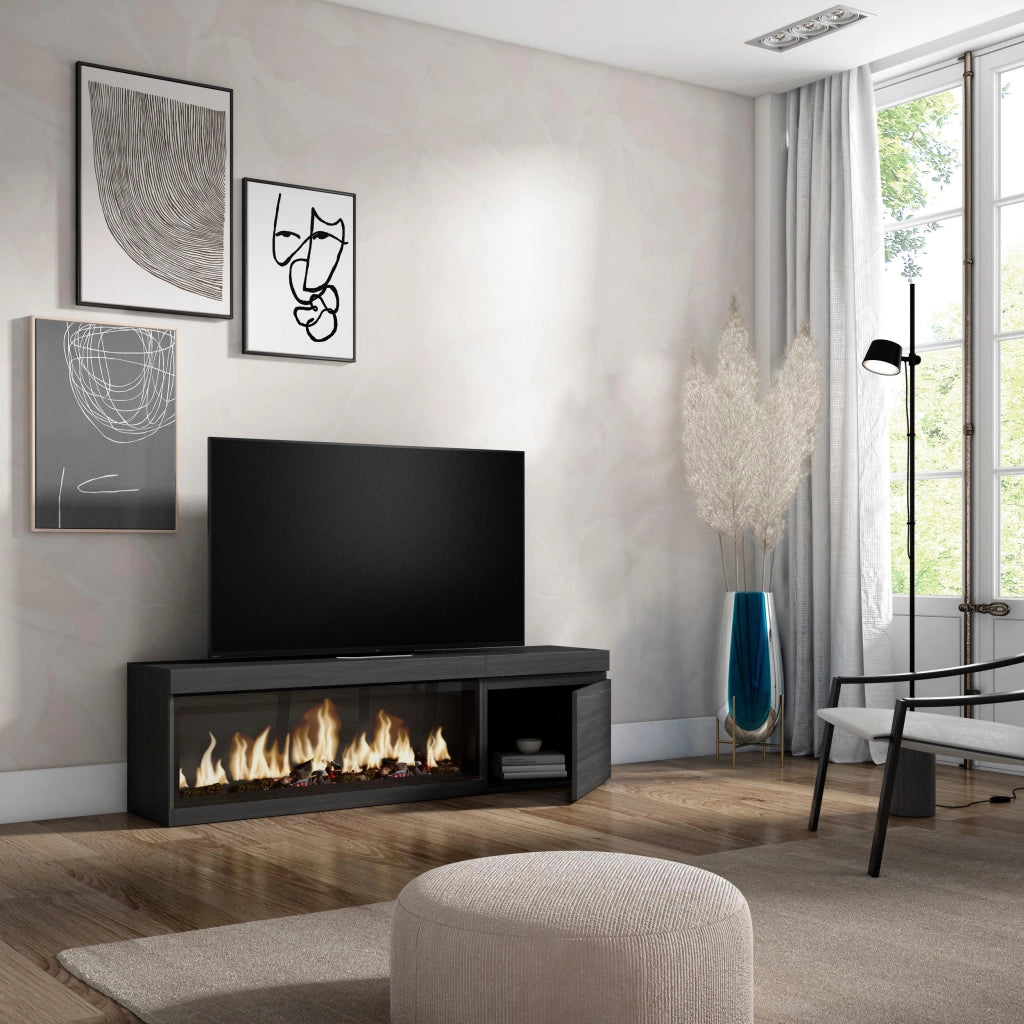 Mobile TV Soggiorno, 158x35x45cm, Per TV fino a 65", Camino elettrico XXL, Nero RF3243