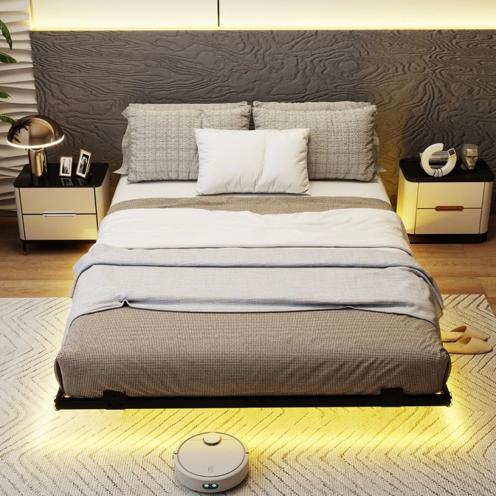 Telaio letto piattaforma in metallo con fissaggio per materasso, Letto con luci led doppia dimensione-Arredo letto