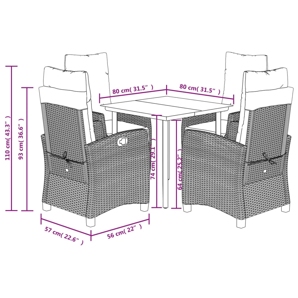 Set da Pranzo da Giardino 5 pz con Cuscini in Polyrattan Grigio 3212996