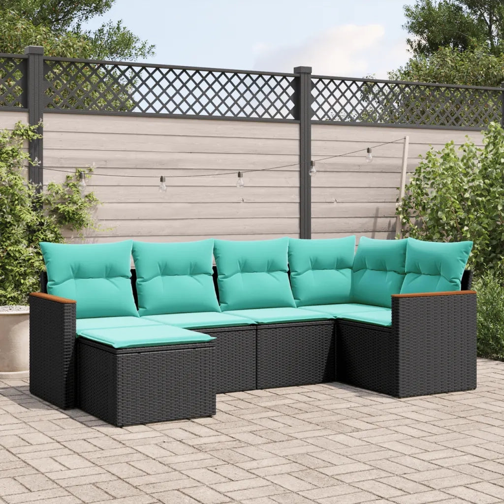 Set Divani da Giardino 6 pz con Cuscini Nero in Polyrattan 3226176