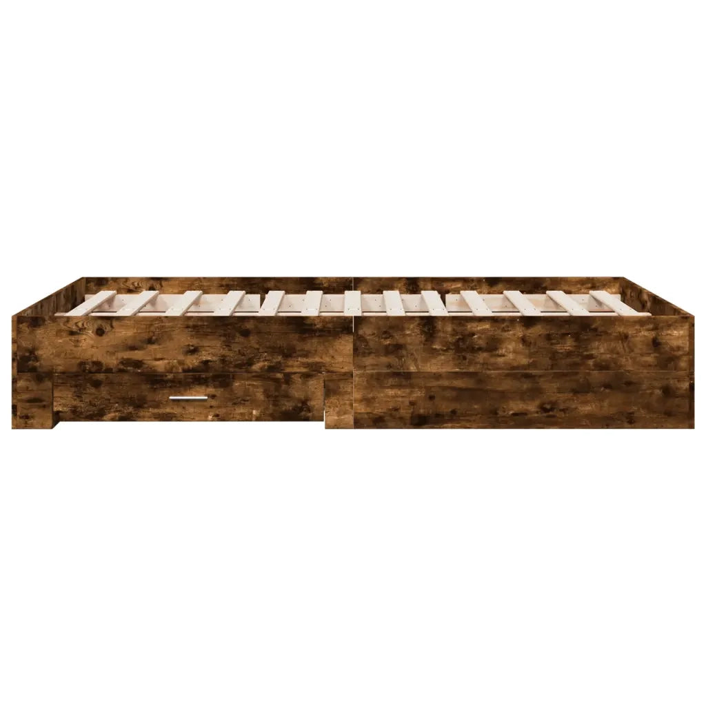 Letto matrimoniale | Letto per adulti | Giroletto con Cassetti Rovere Fumo 120x200 cm Legno Multistrato