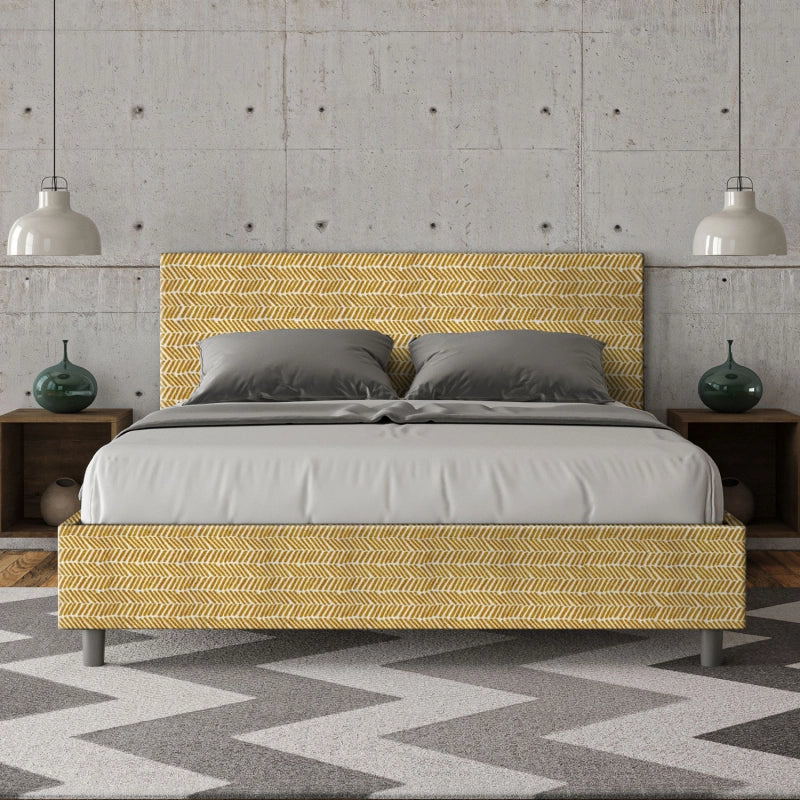Letto imbottito Matrimoniale 160x190 cm tessuto Aragona Adele - Contenitore,Giallo