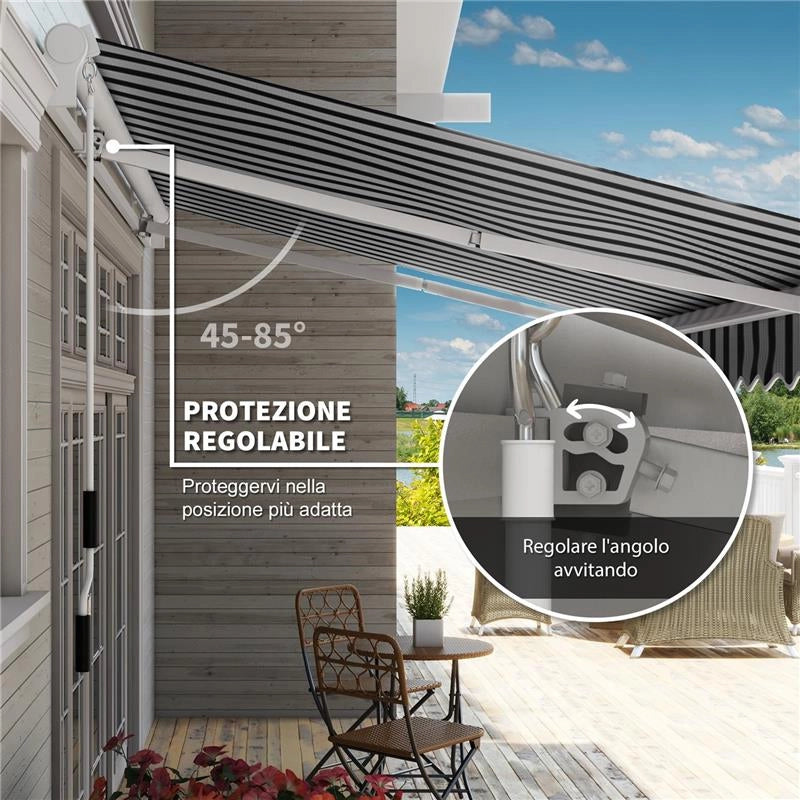 TENDA PARASOLE PER ESTERNO ESTENSIBILE IN ALLUMINIO E POLIESTERE CON MANOVELLA 395X245 CM BLU E BIANCA