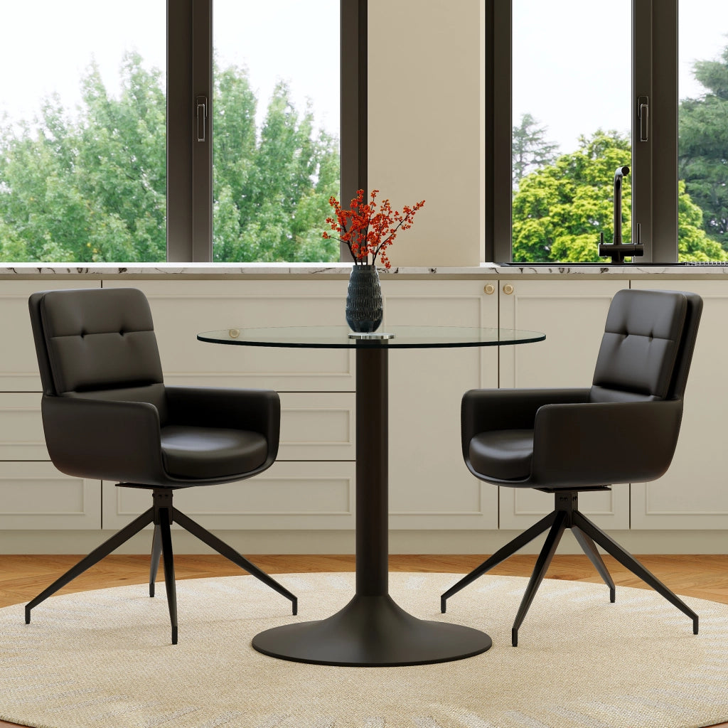 Set da pranzo girevole in vetro temperato e PU nero e trasparente