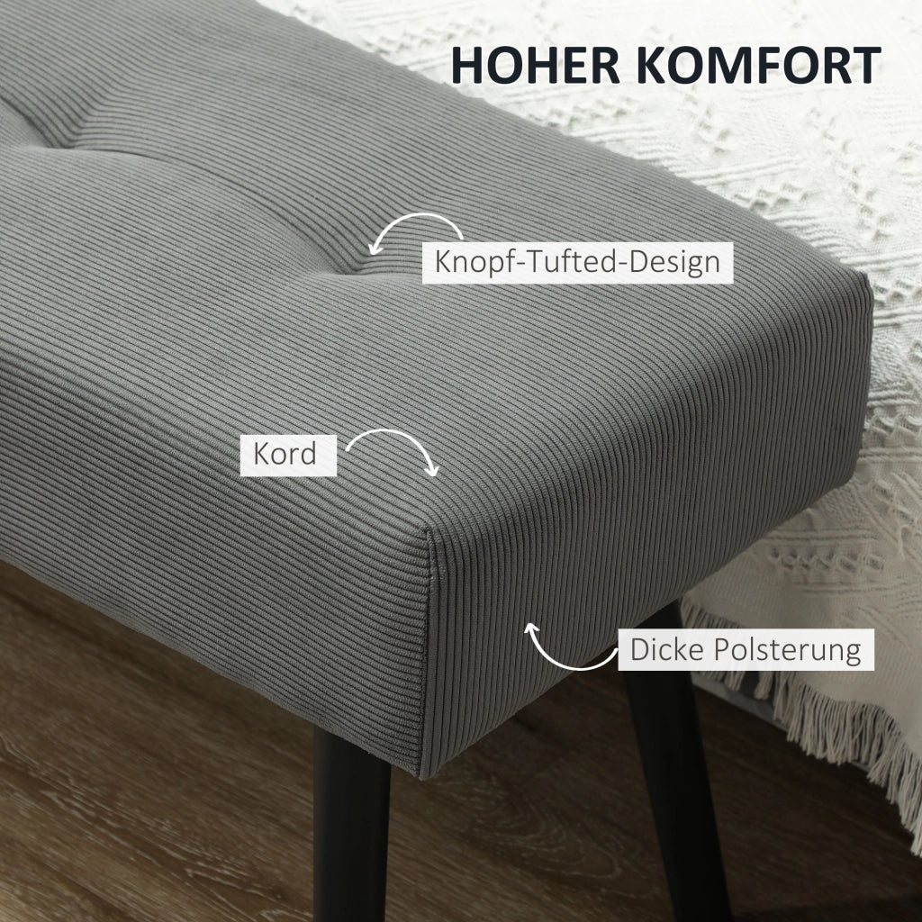 Panca imbottita con rivestimento in velluto a coste ¨C Xylo ¨C Grigio 100x36x45 cm