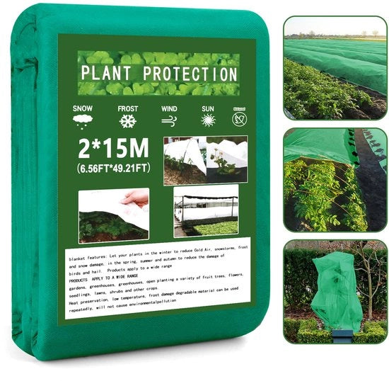 Velo di protezione per piante invernale 2m x 15m, 35g/m², telo per giardino invernale resistente al tempo, freddo, uccelli e insetti, impermeabile, respirante, verde