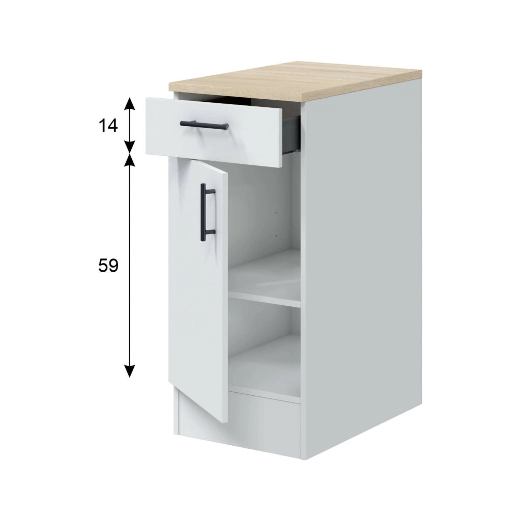 Mobile 1 anta con cassetto Orvia, Mobile contenitore misto, Base cucina con anta e cassetto, Modulo multiuso, 40x60 h90 cm, Bianco e Rovere