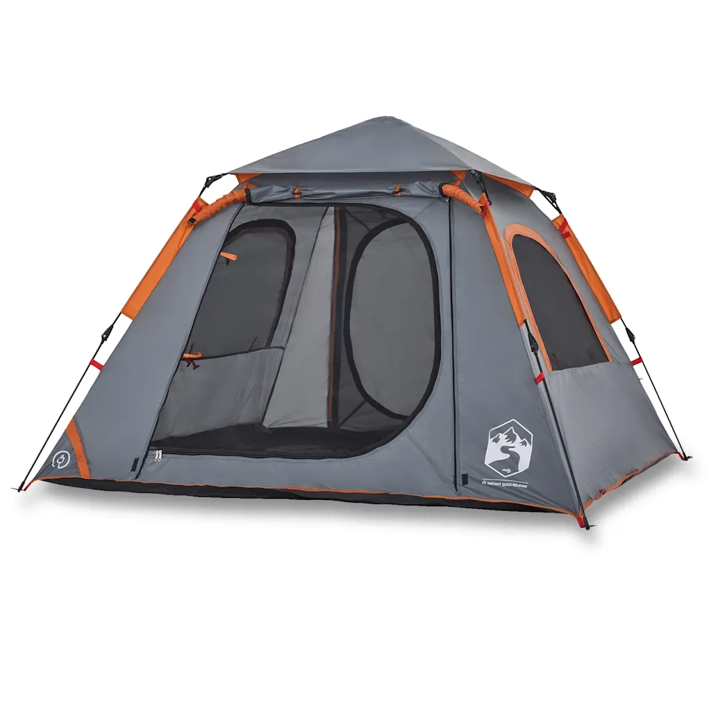 Tenda a Cupola 4 Persone-Tenda da campeggio Grigio e Arancione a Rilascio Rapido 487197