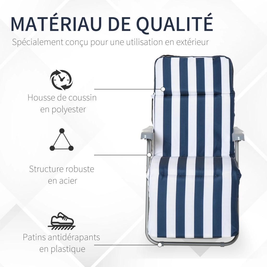 Chaise Longue Pieghevole Regolabile con Cuscino ¨C Zephmum ¨C Blu e Bianco in Acciaio