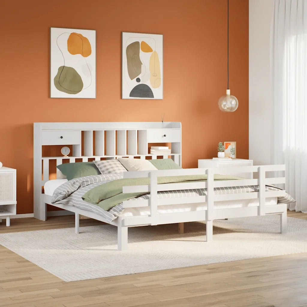 Letto matrimoniale | Letto per adulti | Giroletto con Libreria senza Materasso 180x200 cm in Legno Pino