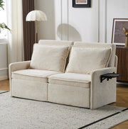 Divano letto ULEVR in ciniglia beige con schienale regolabile, tasche laterali e porta USB/Type-C