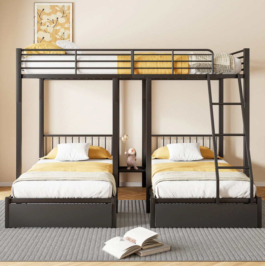 Letto a castello triplo in metallo 140x200 e 2x90x200 nero