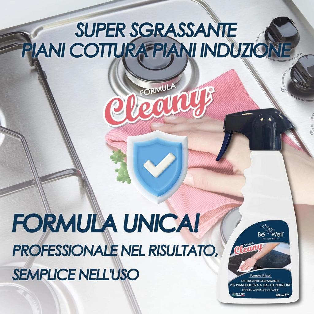 CLEANY Detergente Sgrassante Spray per Piani Cottura a Gas e Induzione, Formula Professionale, 500 ml, Made in Italy