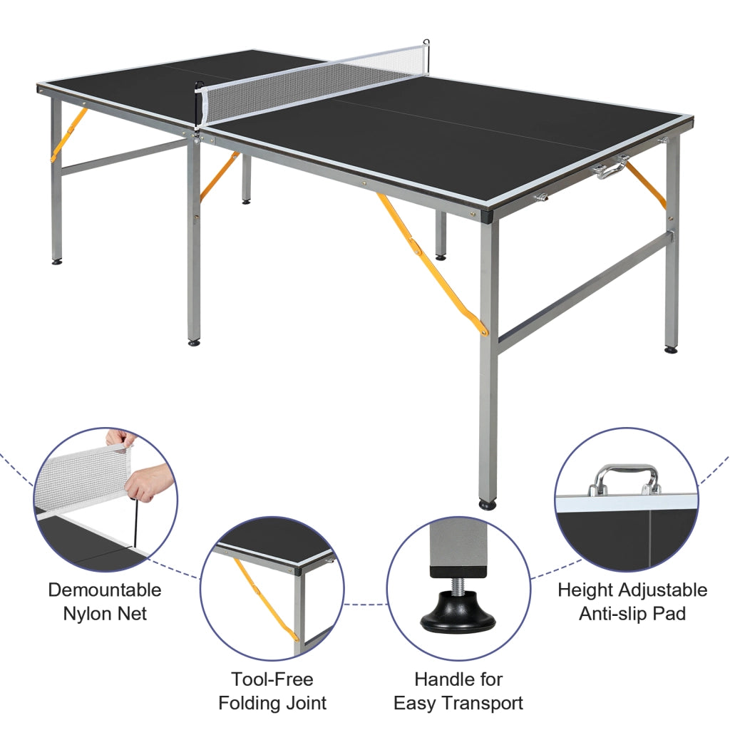 TAVOLO PING PONG 182x91 cm Nero MDF e Acciaio, Set con rete, 2 racchette, 3 palline
