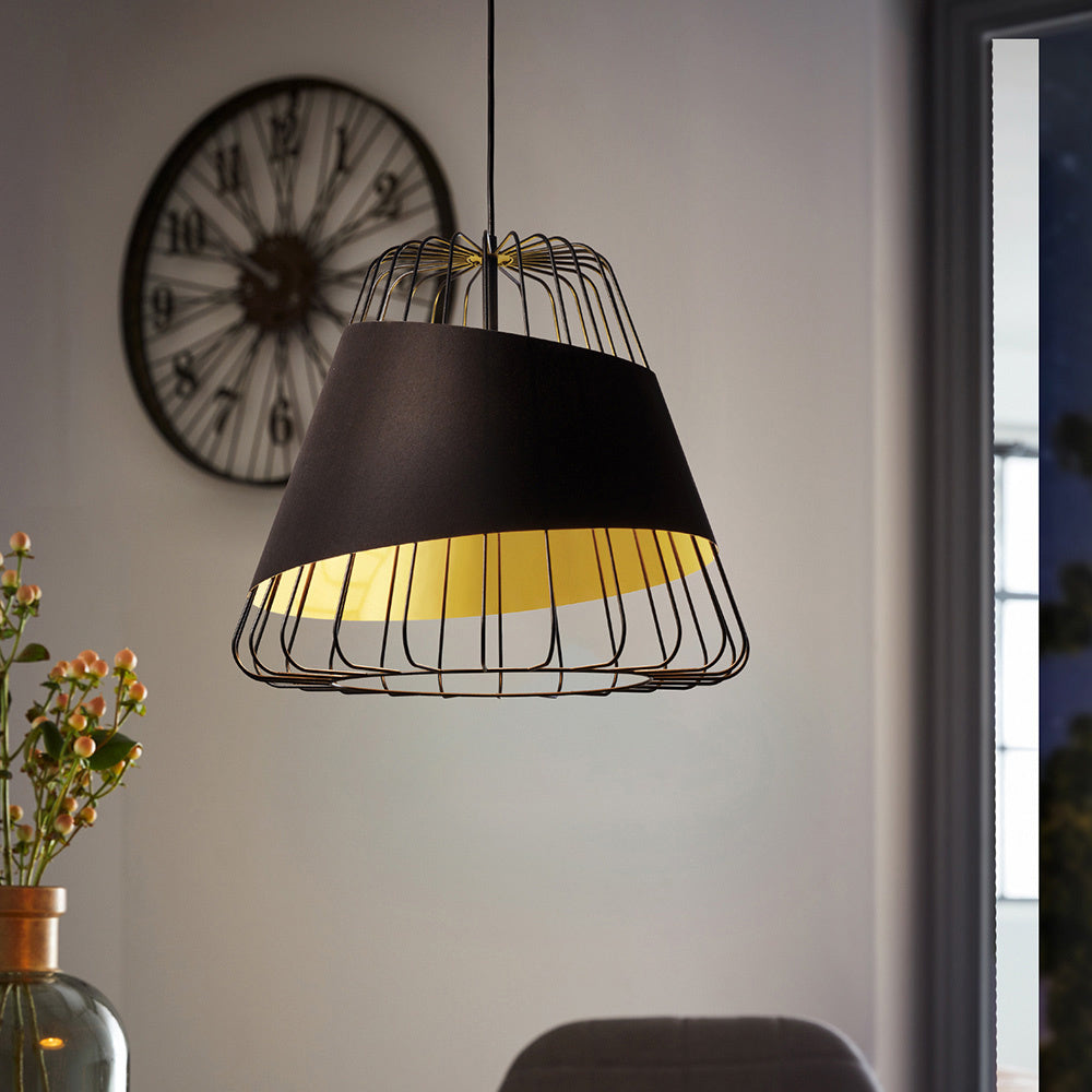 Lampadario Industrial Austell 1 Luce Acciaio Nero E Oro