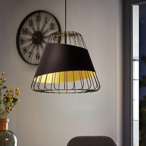 Lampadario Industrial Austell 1 Luce Acciaio Nero E Oro