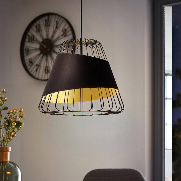 Lampadario Industrial Austell 1 Luce Acciaio Nero E Oro