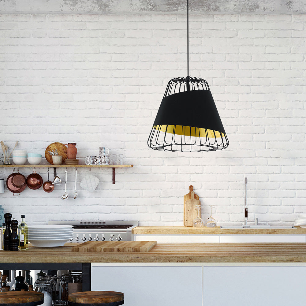 Lampadario Industrial Austell 1 Luce Acciaio Nero E Oro
