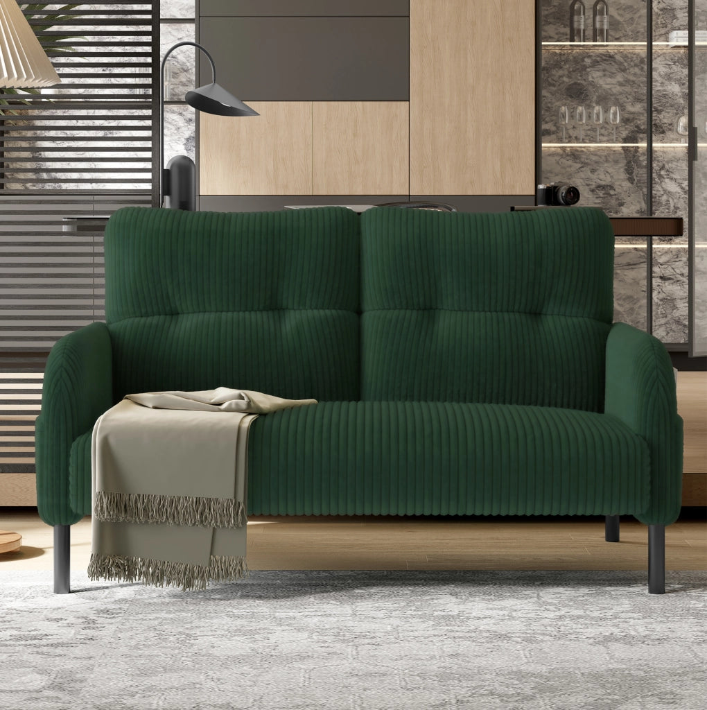 Divano 2 posti in corduroy verde smeraldo 120 x 75 x 79 cm con tasca laterale e gambe in metallo