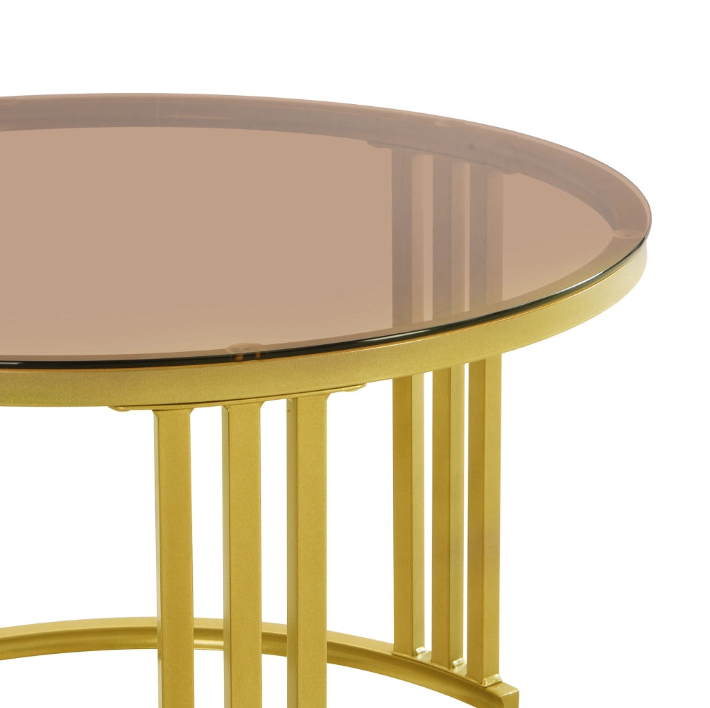Set di 2 tavolini da caffè rotondi 70x70x45 + 50x50x40 cm in MDF e vetro bianco