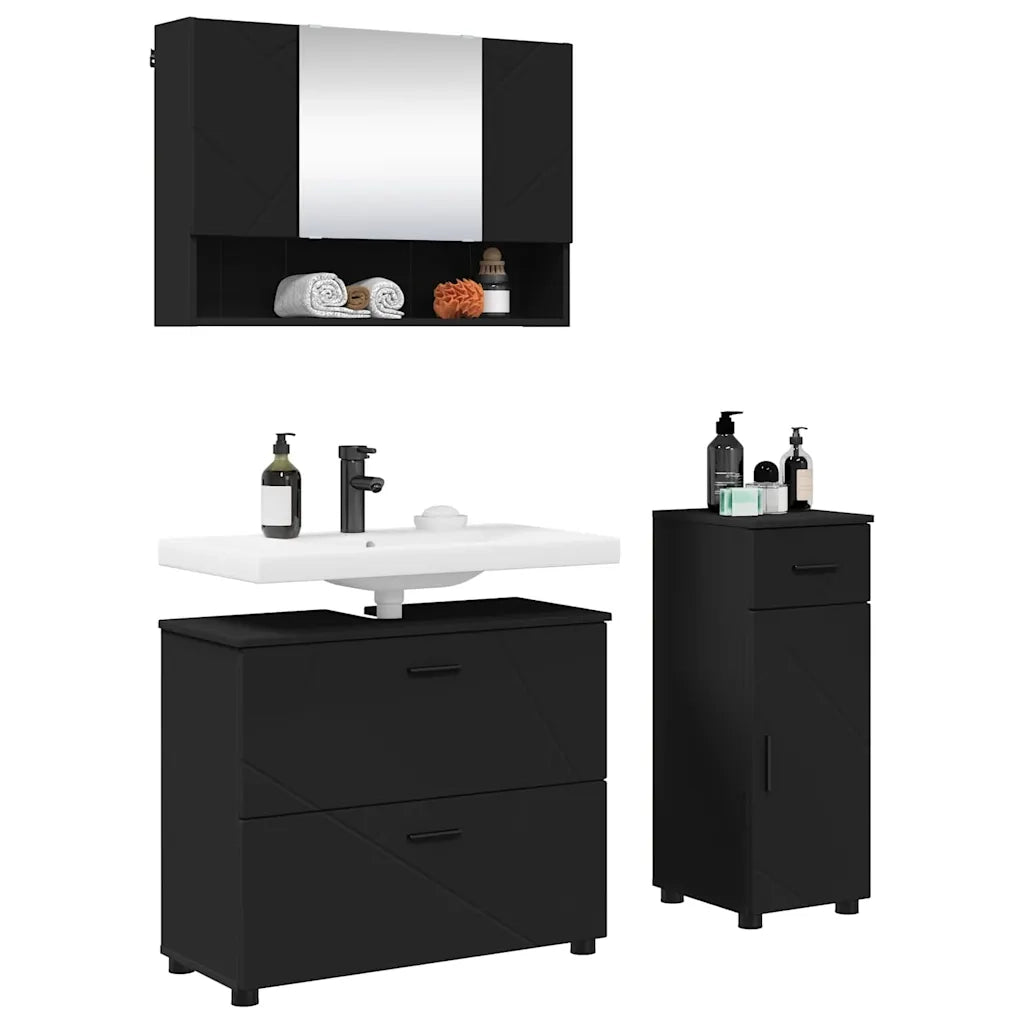 Set di mobili per il bagno con cassetto con porta 3 pcs Nero 3393034