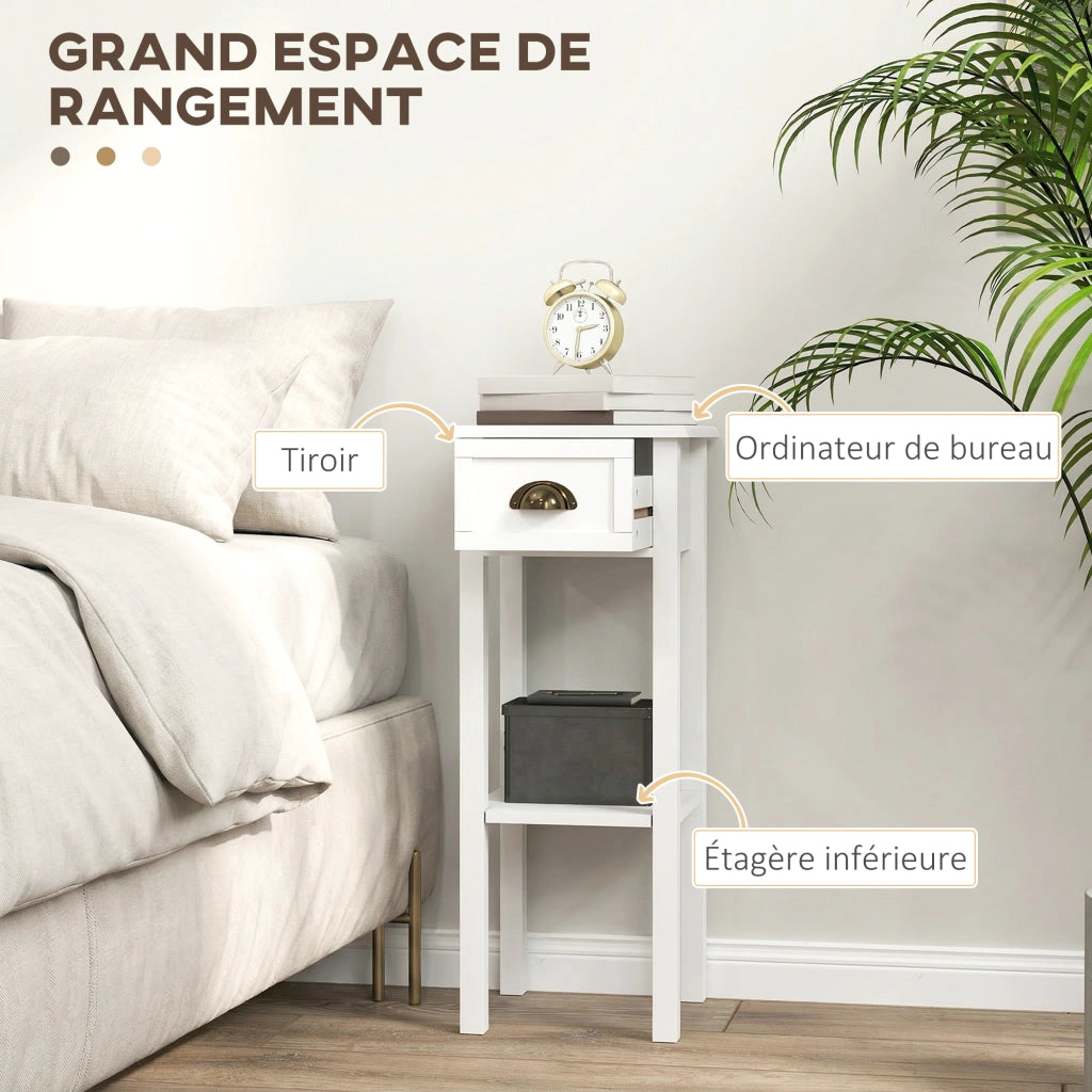 Tavolino da notte con cassetto e ripiano ¨C zephmum ¨C bianco 30x30x75