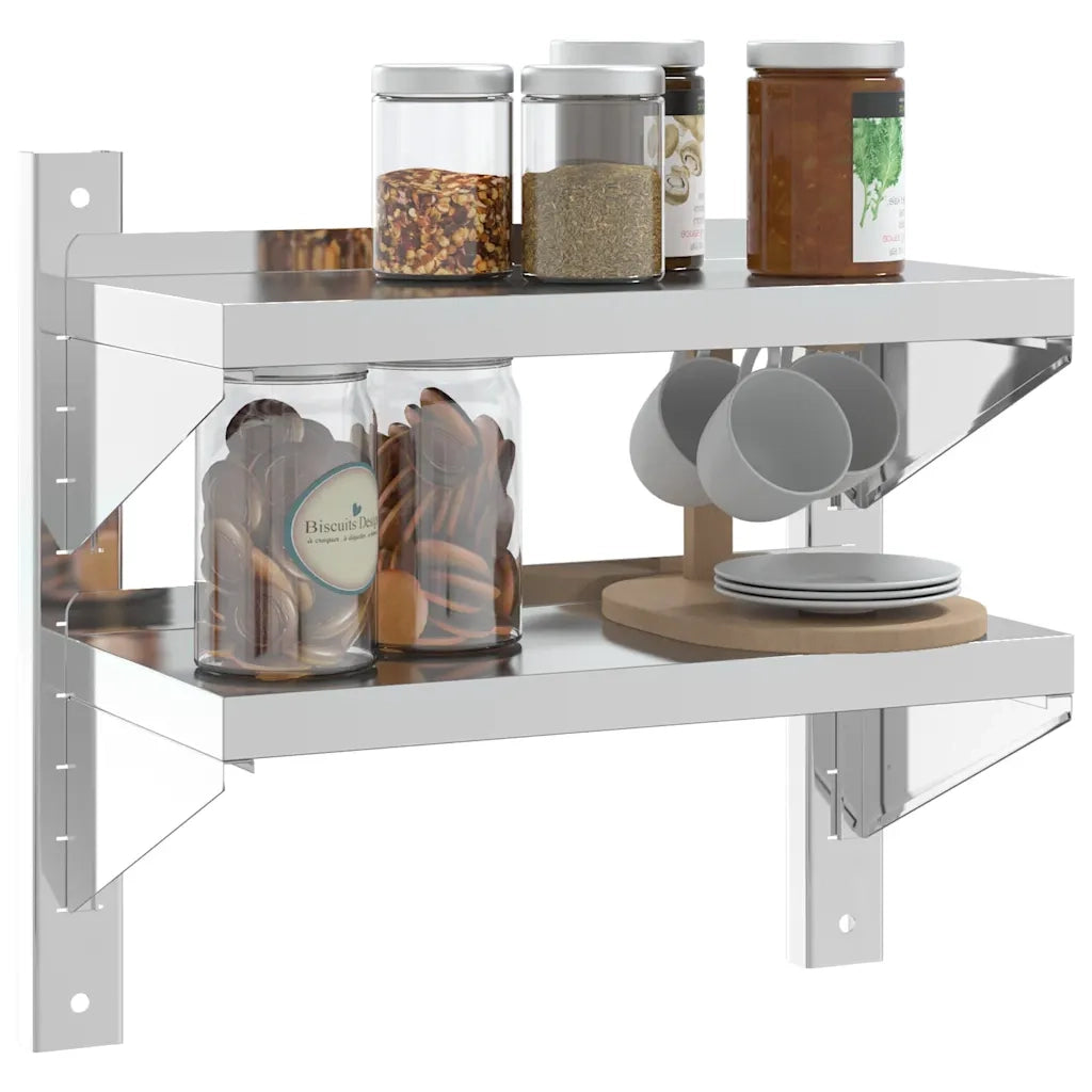 Mensola a Muro 2 Ripiani 50x23,5x48cm Argento in Acciaio Inox 30317