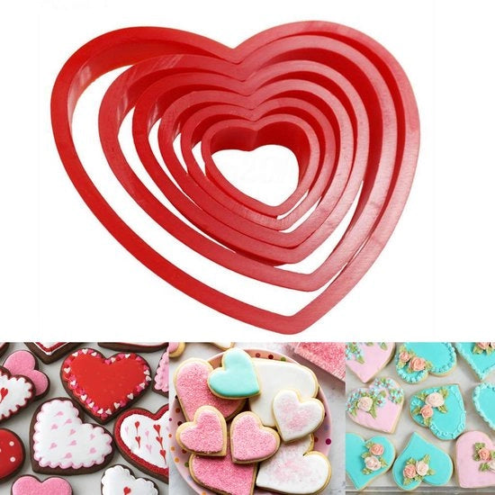6 pezzi di stampi a forma di cuore in plastica per biscotti a forma di cuore per San Valentino - dimensioni 2,5-8,5 cm