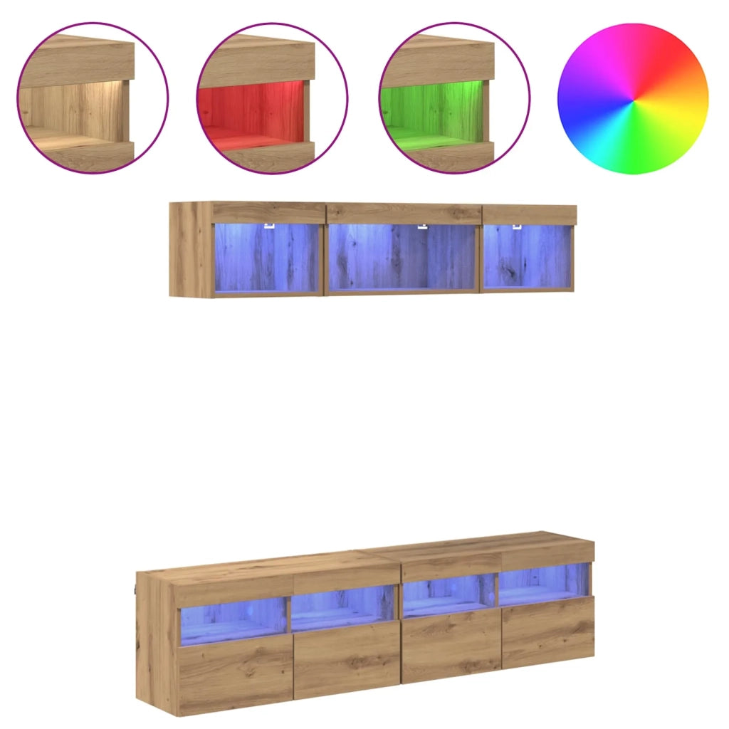 Mobile Porta TV con LED 5 pz-Credenza per TV Rovere artigianale 251092
