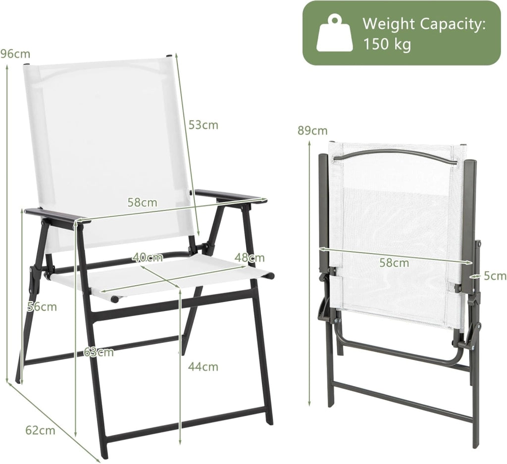Sedie da giardino, pieghevoli portatili con braccioli, sedie da balcone con schienale ergonomico, sedie da campeggio fino a 150 kg, resistenti alle intemperie, per giardino, balcone (4