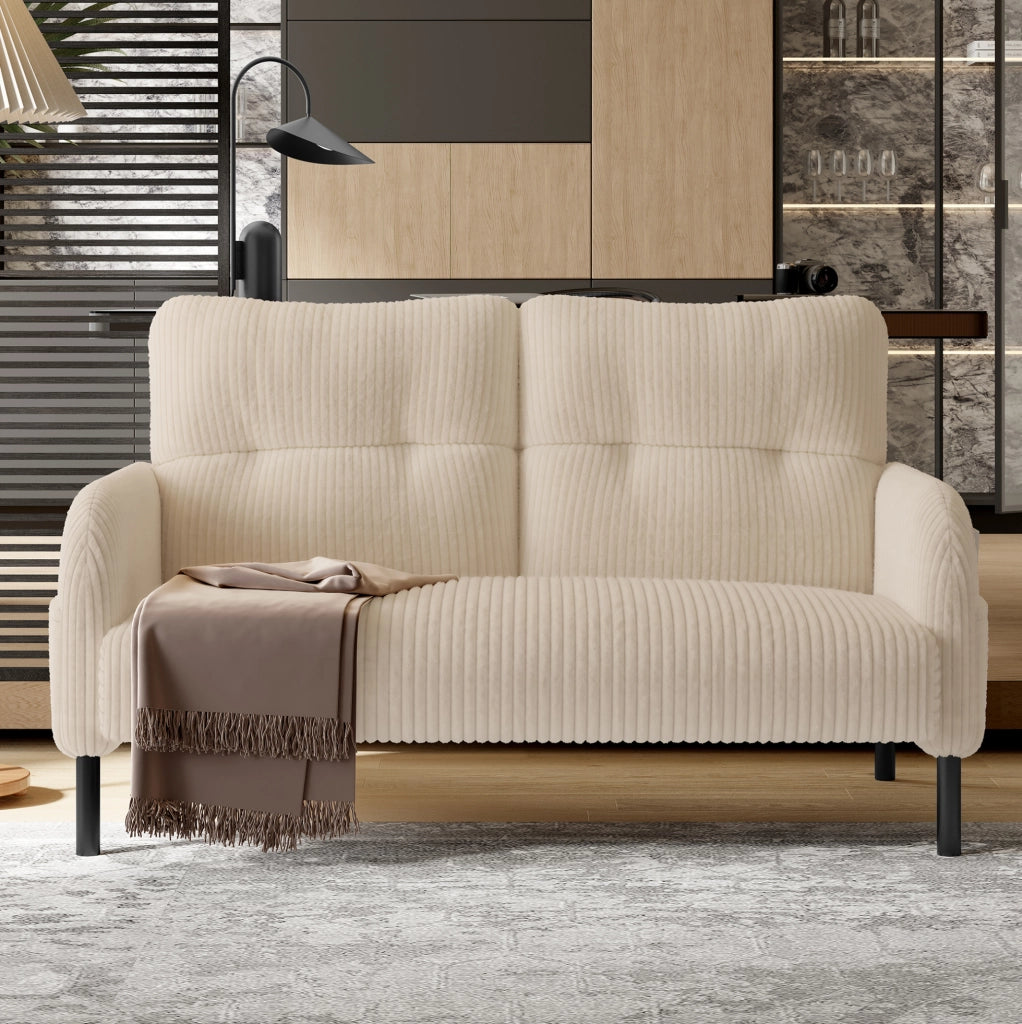 Divano 2 posti in velluto a coste con tasca laterale; 120 x 75 x 79 cm; beige