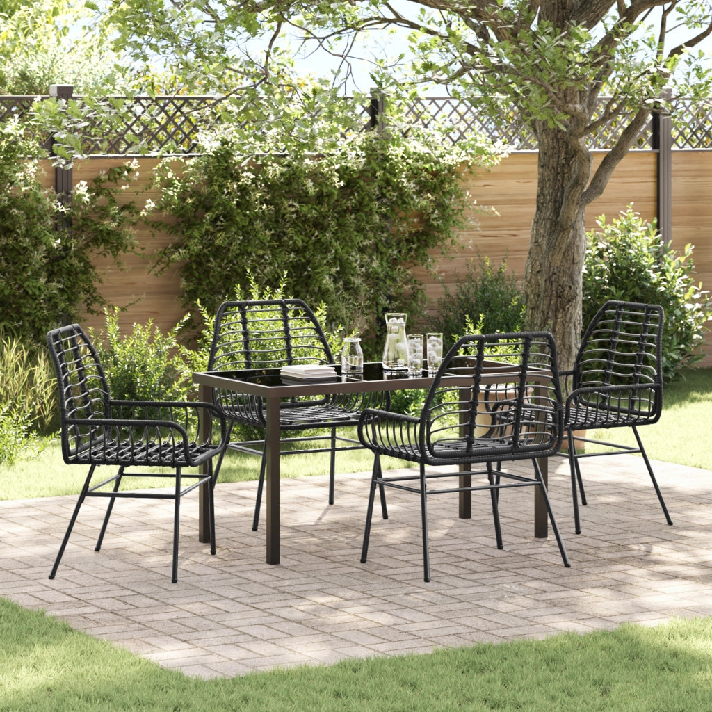 Set da Pranzo da Giardino 5 Pezzi Polyrattan Nera