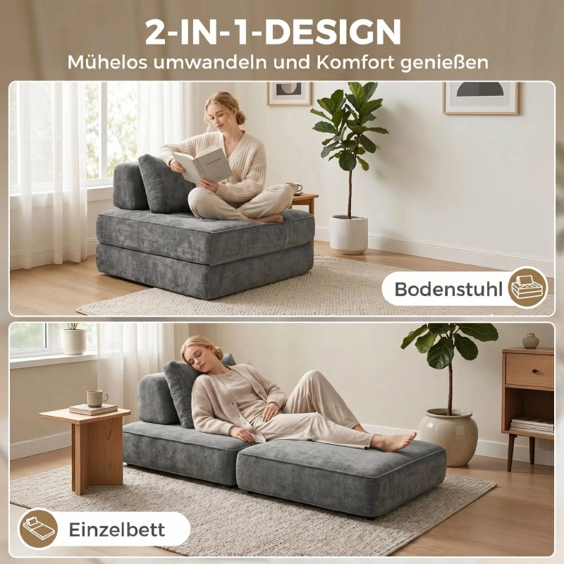 POLTRONA LETTO 2 in 1 senza struttura, schiuma 38 cm, Chenille Grigia