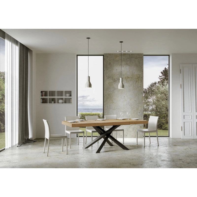 Tavolo allungabile 140/400x90 cm Volantis Premium telaio Antracite - Quercia Natura